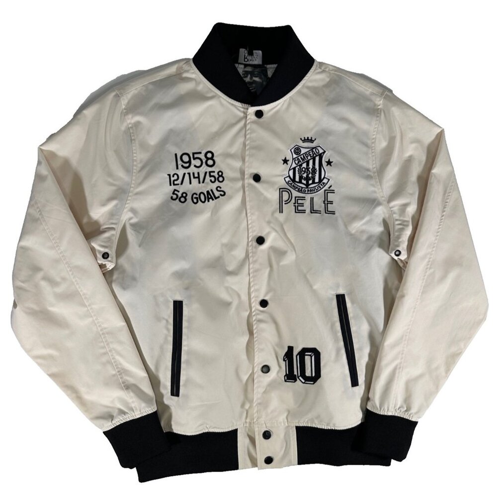 Roots of Fight PELÉ SANTOS Stadium Jacket Cream Black Futbol Soccer Mens MEDIUM